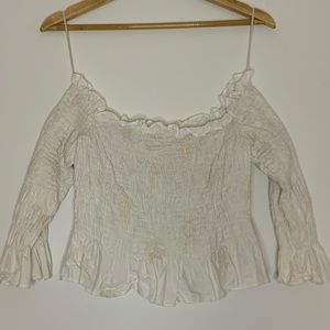 Zara off shoulder shrilled smocked frill crop top blouse